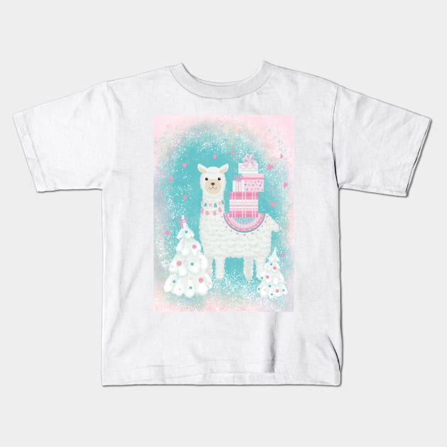 Cute Llama with Christmas Gifts Kids T-Shirt by in_pictures